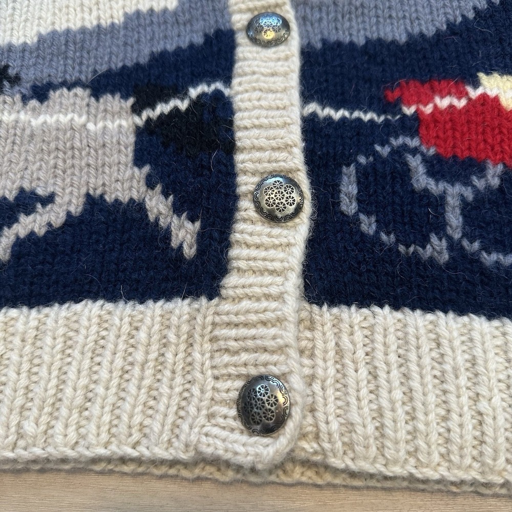 VTG 1989 Eddie Bauer Women's Hand Knit Wool Cardigan Sweater Nordic Ski Scene Lg - Picture 3 of 13